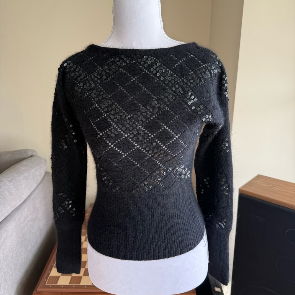 Vintage bebe Black Sequin Crew Neck Sweater
